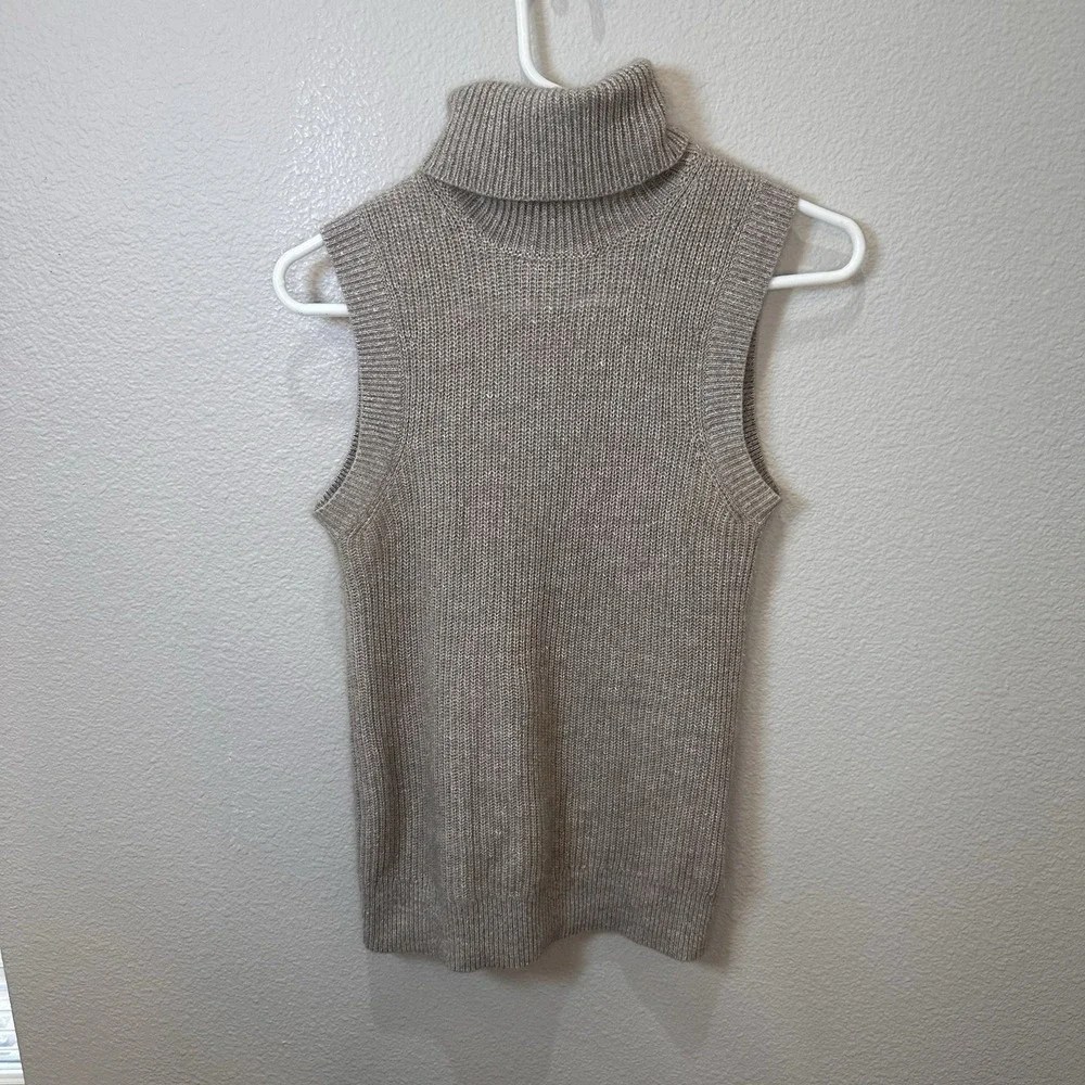 Michael Kors Collection Cashmere‎ Beige Sleeveless Turtleneck Sweater XS Neutral